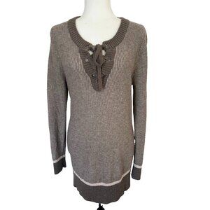 TOAD & CO Mitchell Tunic Sweater Size Medium Brown Lace Up Lambswool Nylon Blend